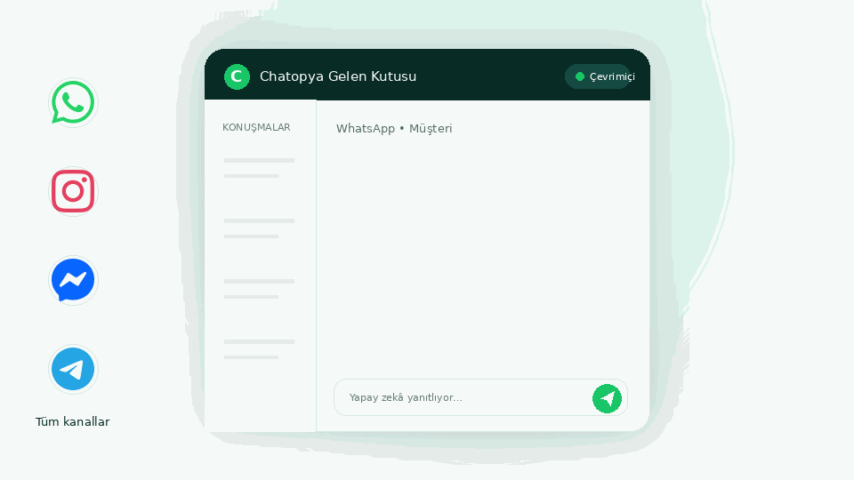 Chatopya gelen kutusu: WhatsApp, Instagram, Messenger ve Telegram tek panelde